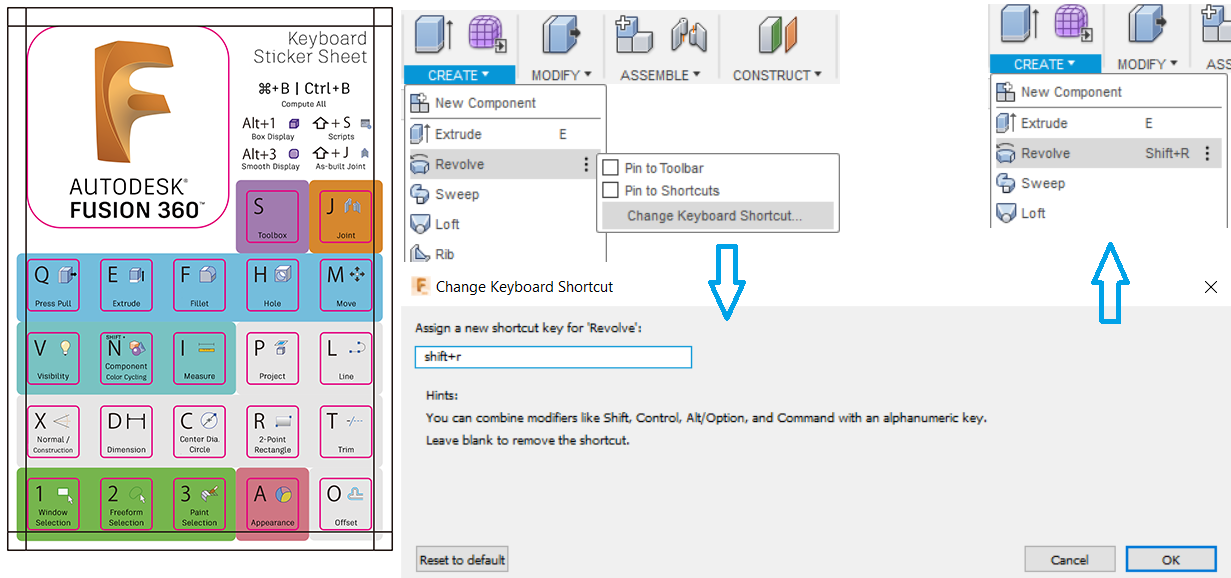 Zobrazení dialogu pro zadání zkratky po zvolení položky Change Keyboard Shortcut