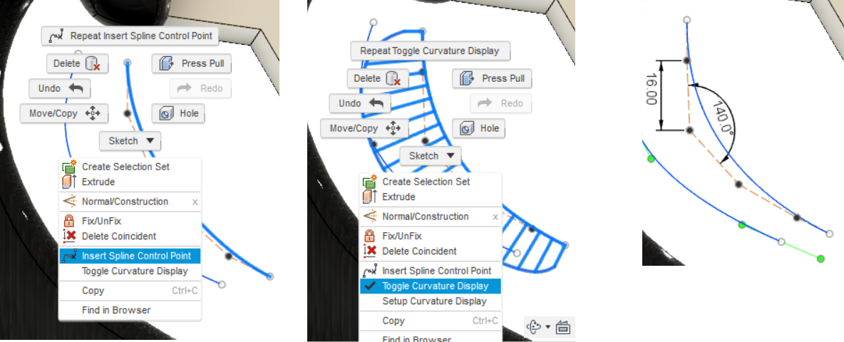 Přepnutí zobrazení zakřivení položkou Toggle Curvature Display