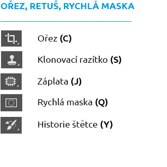 Photoshop - nástroj ořez, retuš, rychlá maska - klávesnicové zkratky