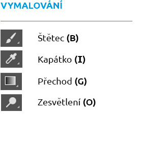 Photoshop - nástroj vymalování - klávesnicové zkratky