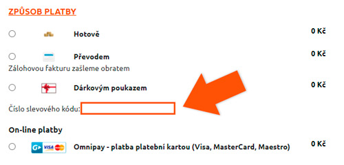 Zadání slevového kódu
