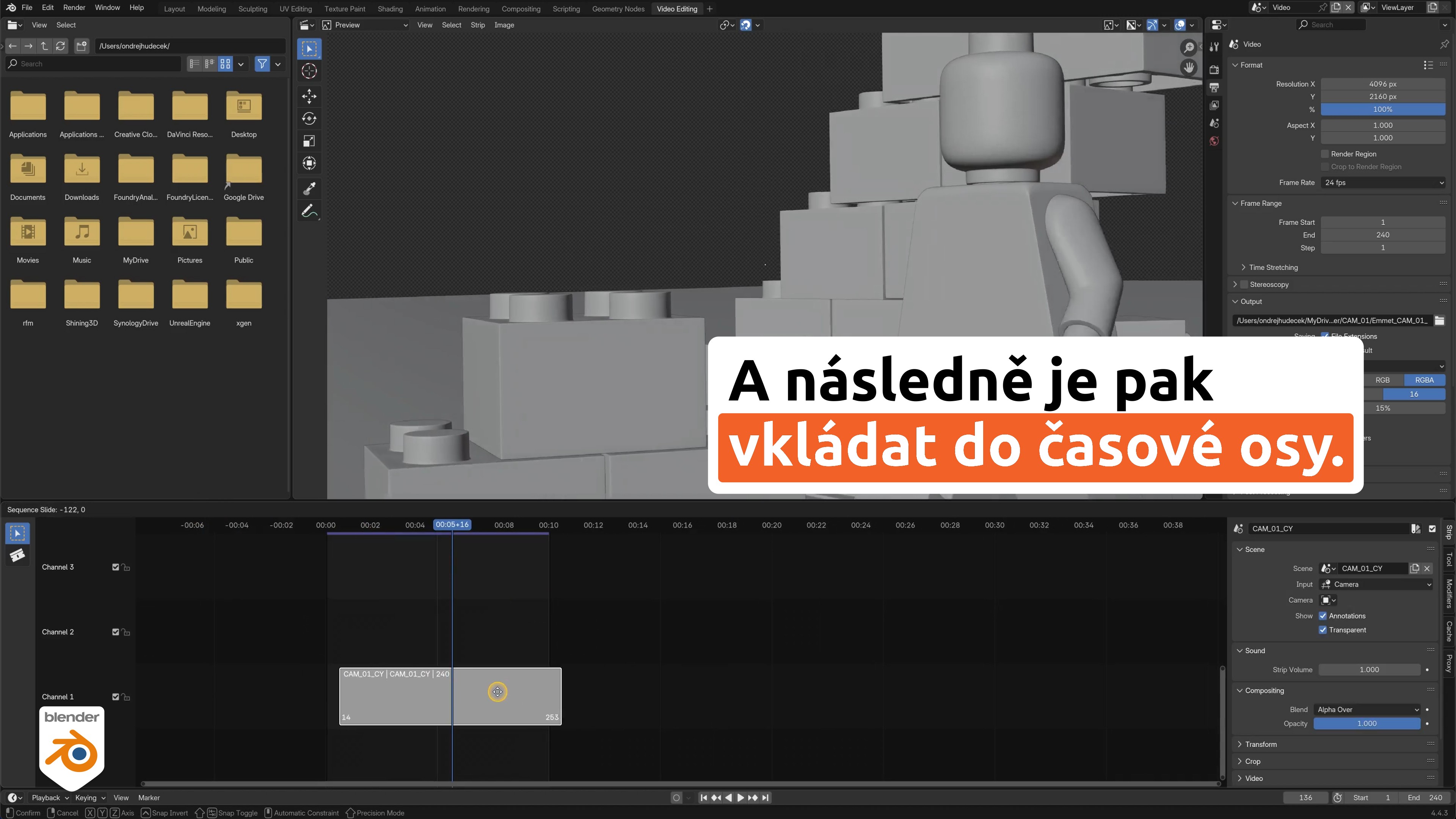 Vložení scén na časovou osu