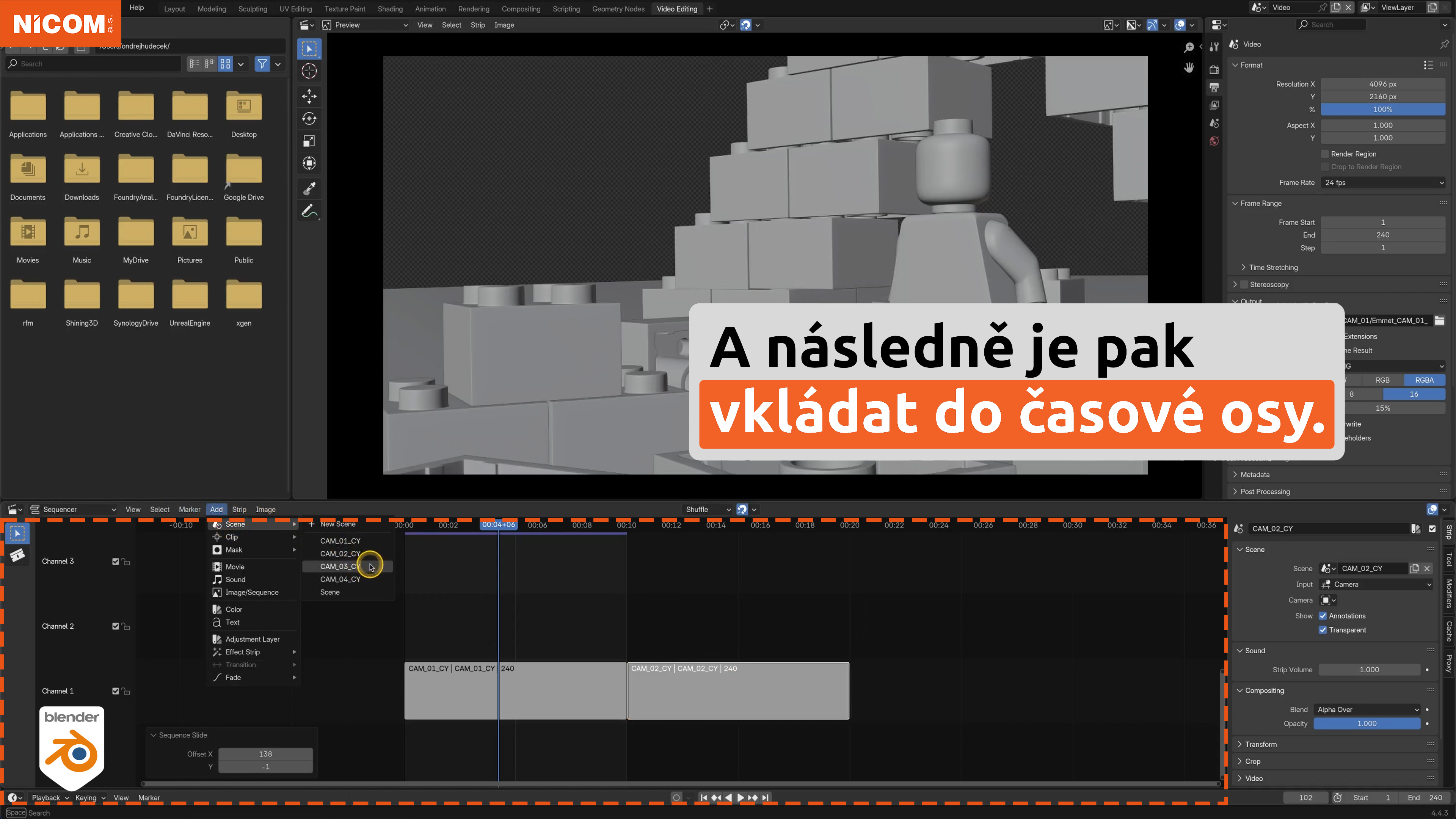 Vložení scén na časovou osu