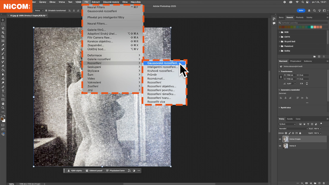 Příkazová karta - Gaussovské rozostření Příkazová karta - Gaussovské rozostření