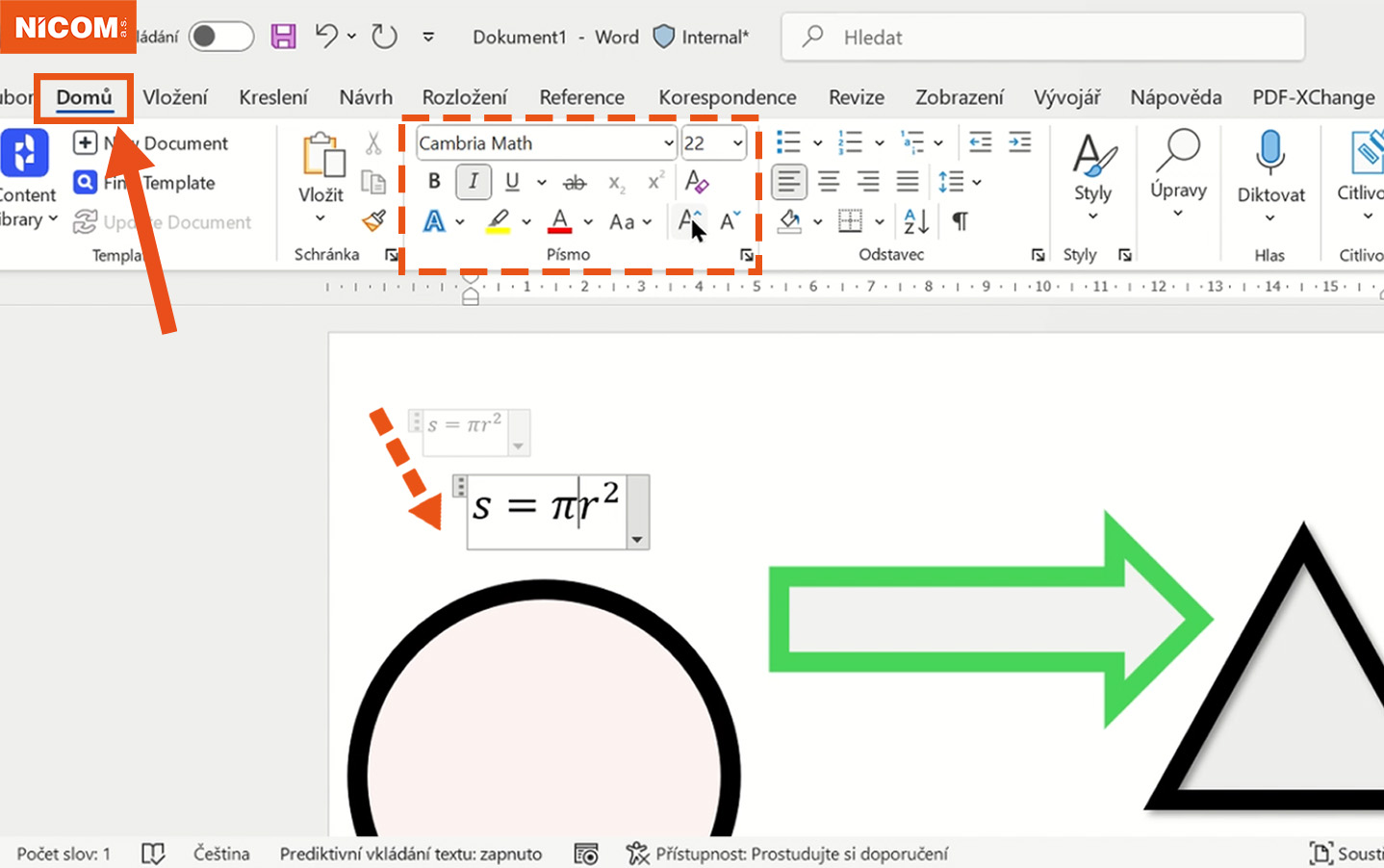 Úprava parametrů matematického zápisu