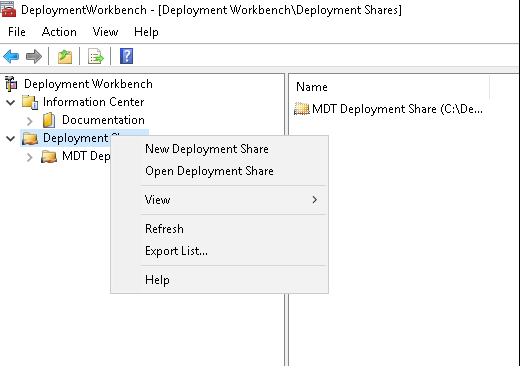 DeploymentWorkbench. 2)	VytvořímeDeployment Share