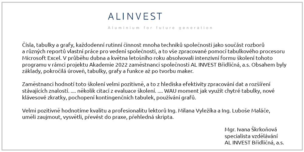 Reference společnosti Alinvest na školení pořádané firmou NICOM