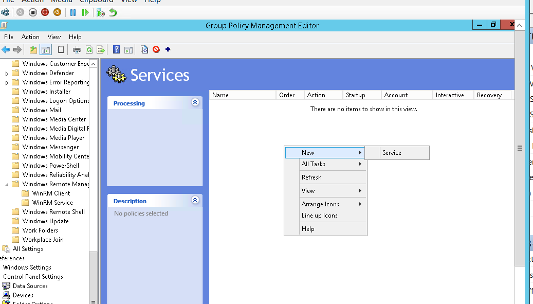 Ve větvi Computer Configuration >  Preferences > Control Panel Settings > Services nastavme službu podle obrázků níže…
