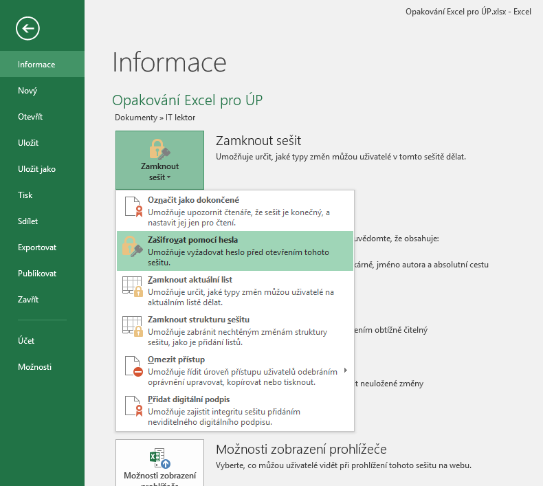 Jak zamknout Excel na heslo?