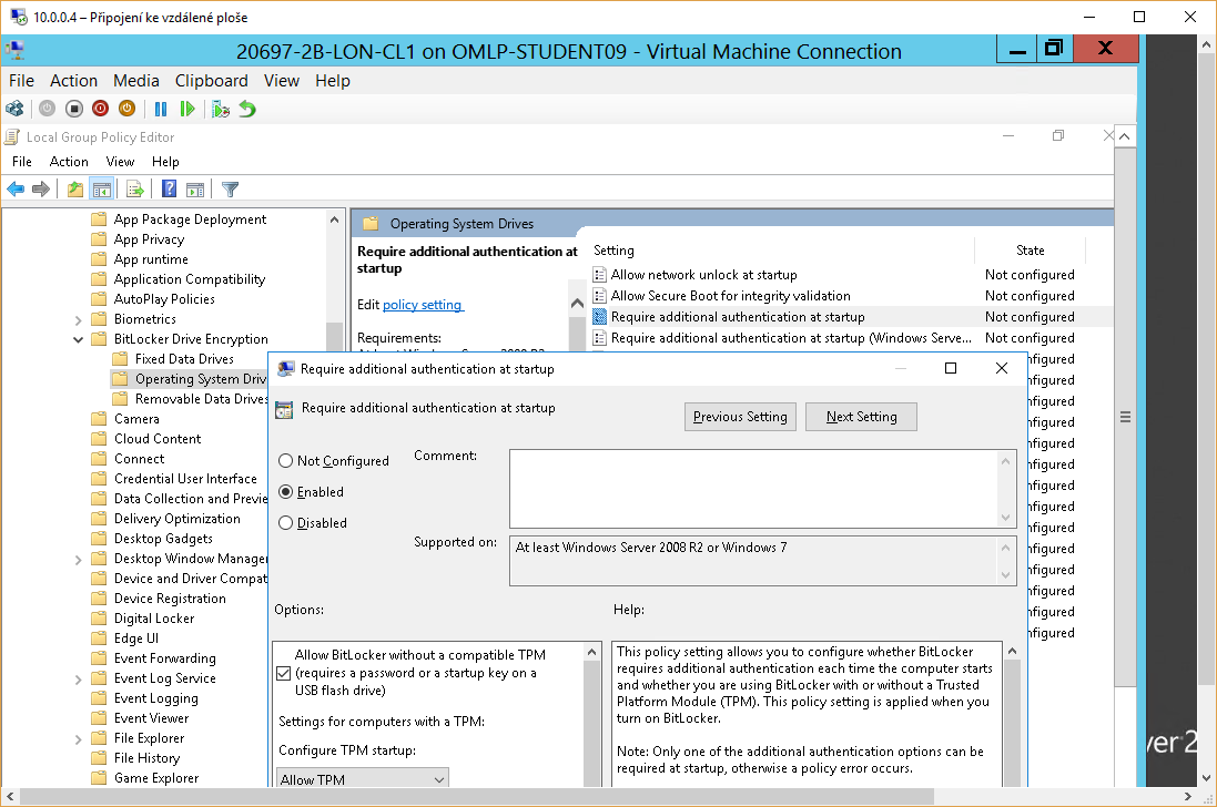 Computer Configuration -> Administrative Templates -> Windows Components -> Bitlocker Drive Encryption -> Operating System Drive