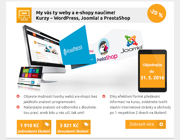 My vás ty weby a e-shopy naučíme! Kurzy – WordPress, Joomla! a PrestaShop 